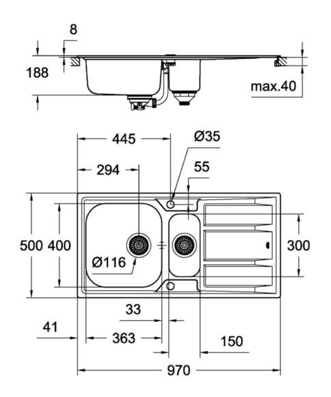 Кухонна мийка сталева Grohe K400, 97x50 (31567SD0)